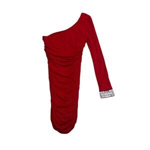 One-Shoulder Red Dress With Jewel Cuff By Emerald Sundae M